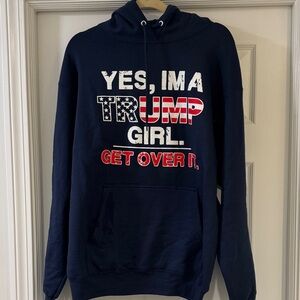 Navy Graphic Hoodie with Patriotic Text - Trump Hoodie Size Large